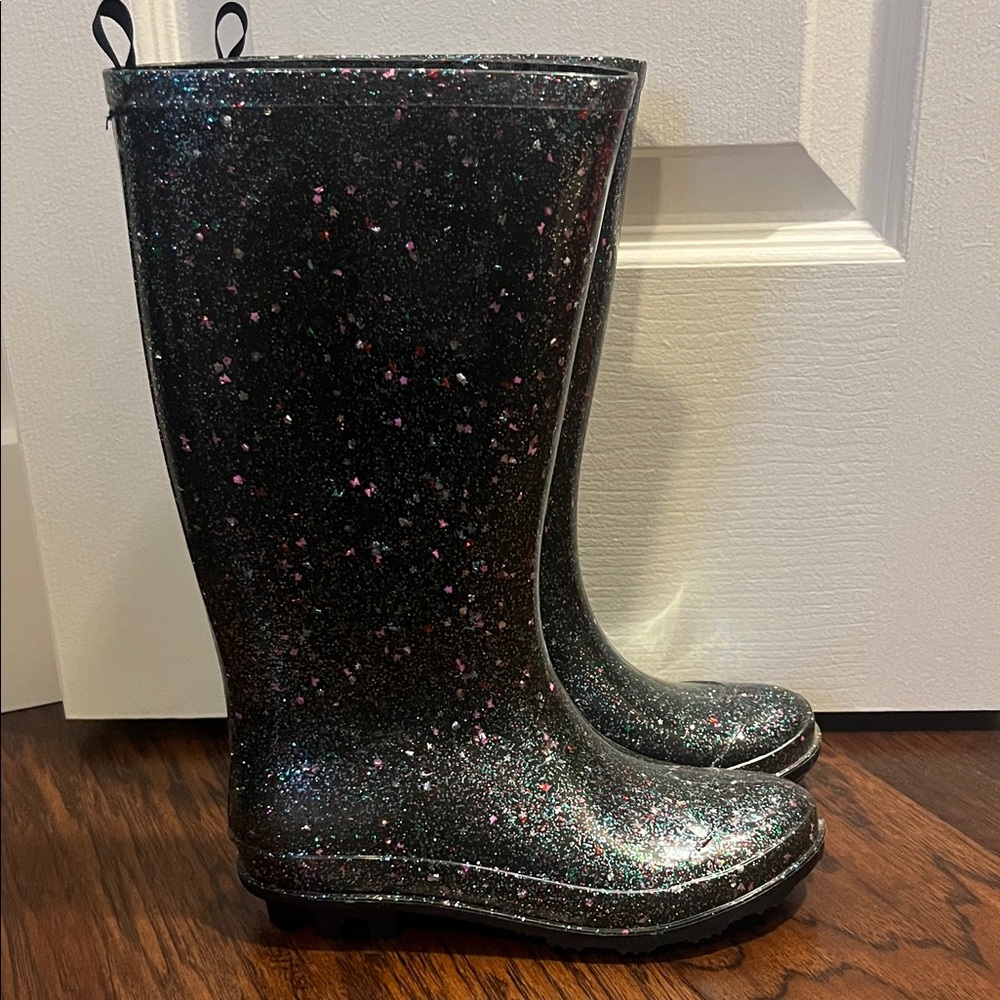 Capelli of New York Glitter Black Kids Rain Boots